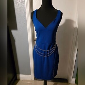 Blue Mini Dress With Attached Chain Zize L